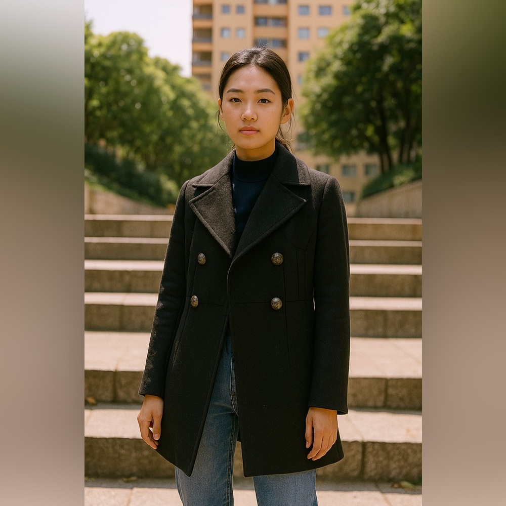 DKNY Women's Classic Black Pea Coat, size 4